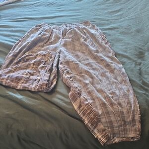 Oli & Hali Plaid Cropped Pants in Faded Blue and Taupe
